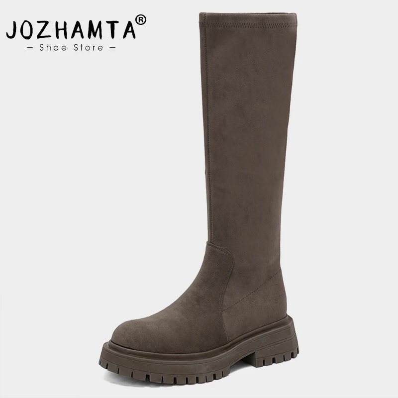 JOZHAMTA taglia 34-39 stivali alti al ginocchio da donna scarpe con tacco spesso in vera pelle scamosciata piattaforma autunno inverno stivali