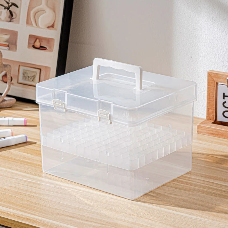 For Painting Plastic Stationery Organizer Box Portable Watercolor Drawing Pen Case 12/24/36/48/60/80 Grids Markers Storage Box