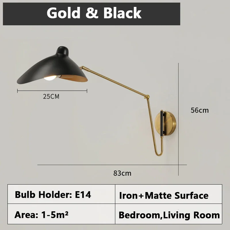 Retro industrial style indoor wall lamps metal material matte surface sconce lights E14 bedroom decoration rotatable led lles image 3