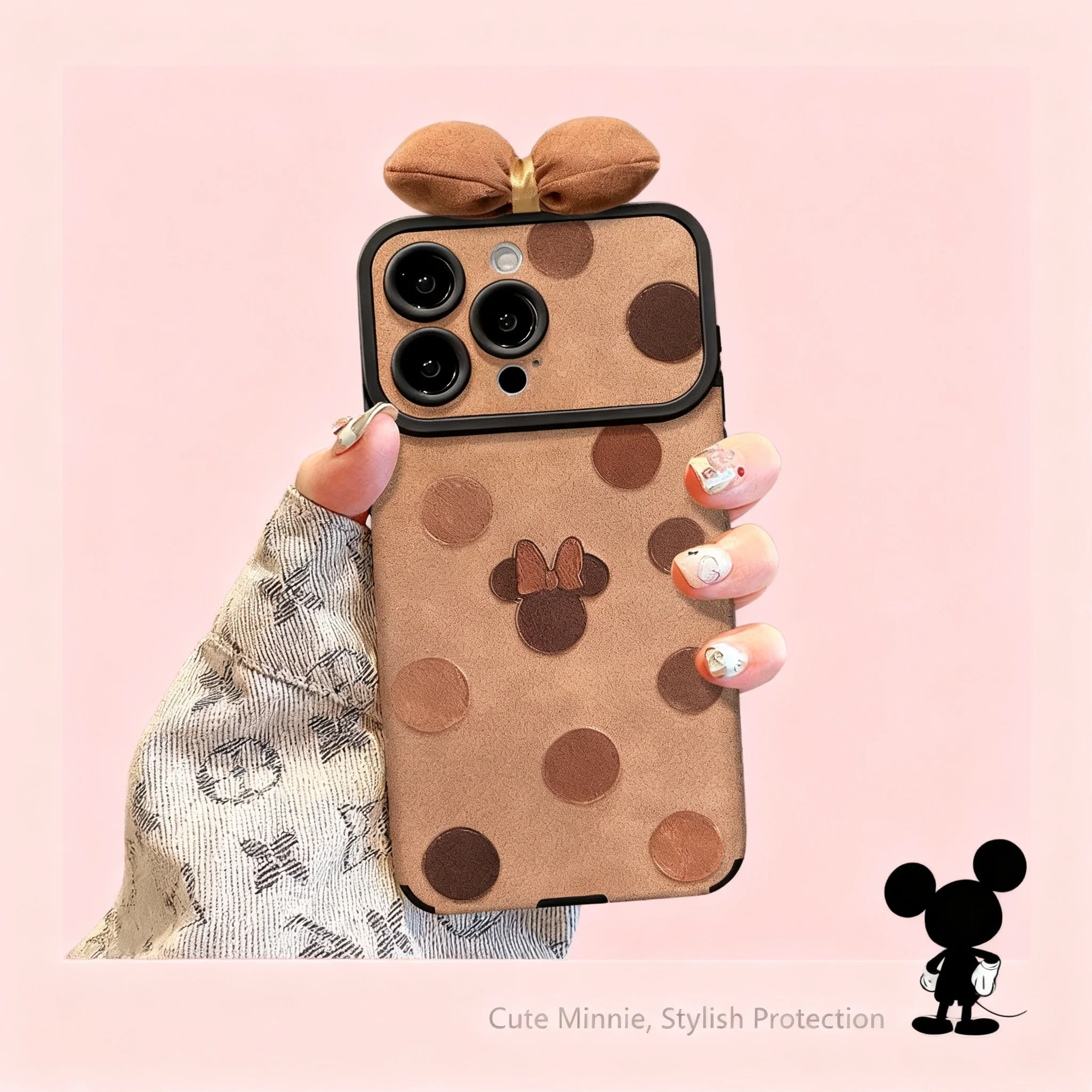 

Mickey Mouse Polka Dot Bow iPhone 16 Case 14 Pro Max 15 13 Winter Fall Anti Shock Soft Touch Large Window Protective