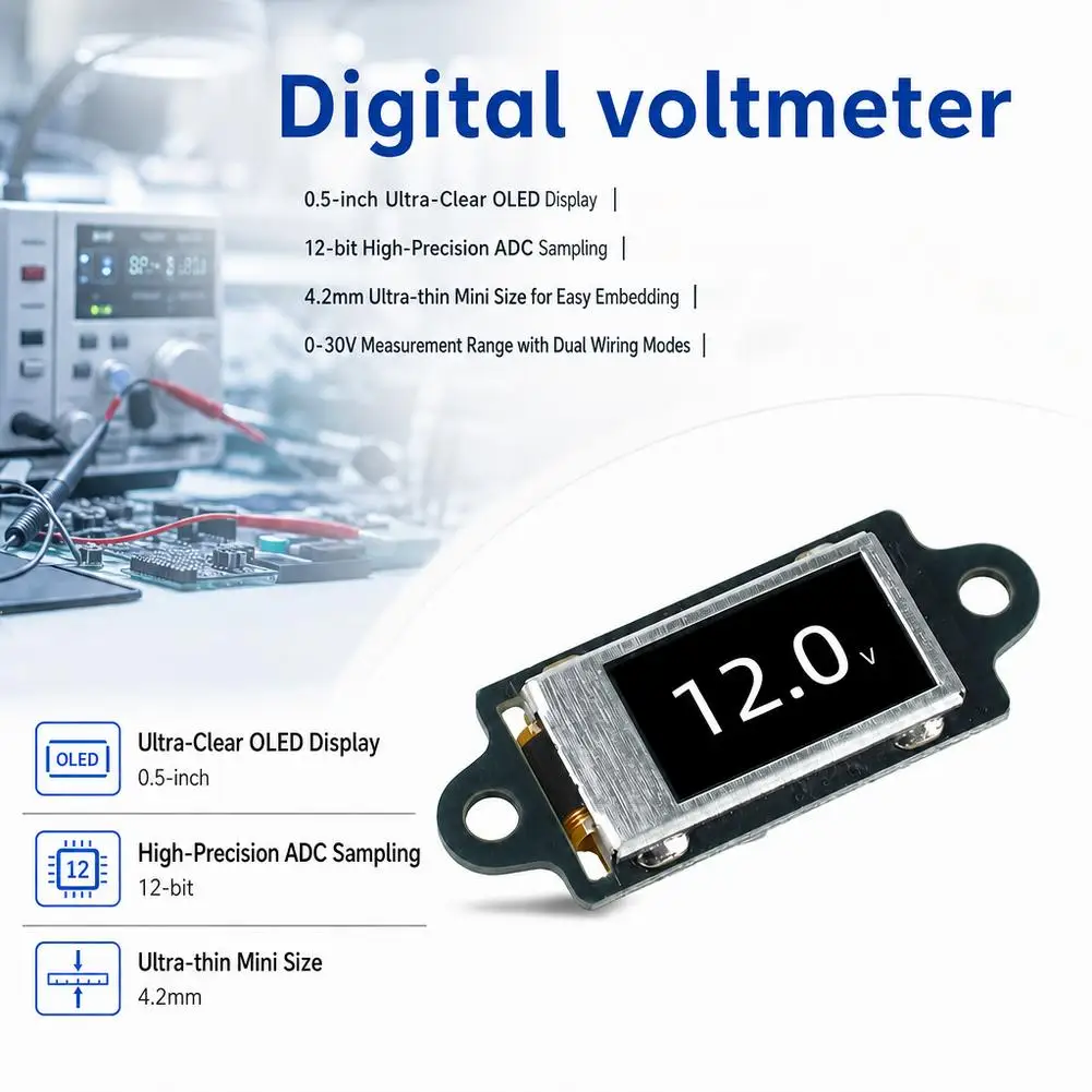 DC 0-30V Ultra-Thin Mini Digital Voltmeter with 0.5-inch OLED Display Digital Voltmeter Voltage Display 5Hz/10Hz Adjustable