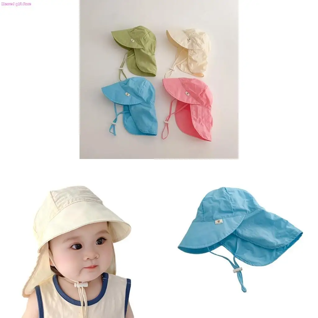 D0JC Baby Sun Hat with Large Brim & Neck Cover Fast drying Hat Breathable Baby Hat