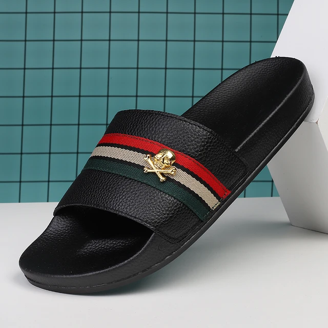 Men Slippers Shoes Leather Summer Soft Footwear Fashion Male Water Shoes Slides Outdoor Rubber Flat Men Sandals Beach Shoes