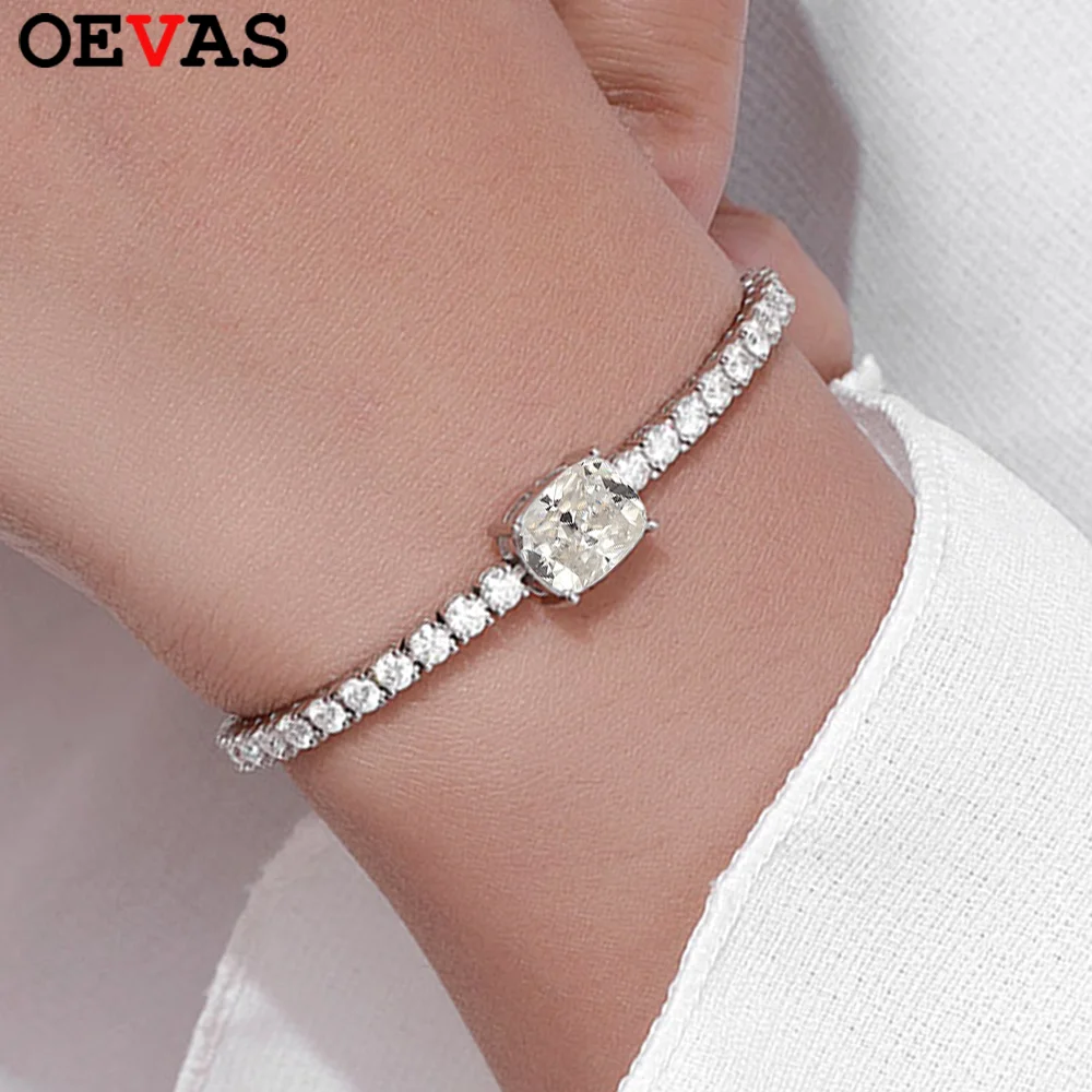 

OEVAS 4CT 8*10 мм Муассанит Теннисный браслет для женщин 100% серебро S925 D Цвет Лабораторный бриллиант Свадебные украшения Подарки