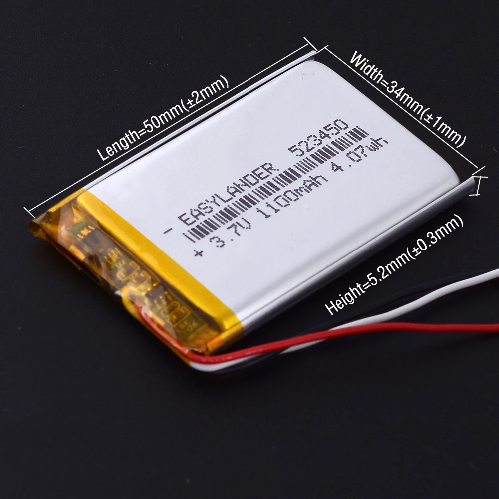 Variety Plugs 503450/523450 1100mAh 3.7V Polymer Lithium
