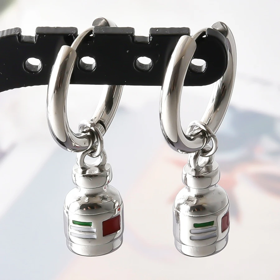 Anlaufgeschützte 316 Edelstahl-Ohrhänger mit Kaktus-, Paprika- und Hunde-Emaille-Anhängern, runde Ohrringe für Damen und Herren, Ohrschmuck, Piercing – Detail 17