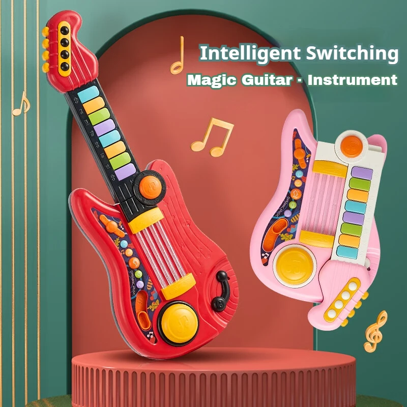 2-in-1 Kids Electric Guitar Toy Musical Instrument Piano Toddler Music Toy Early Learning Educational Gift for Boys Girls Xmas