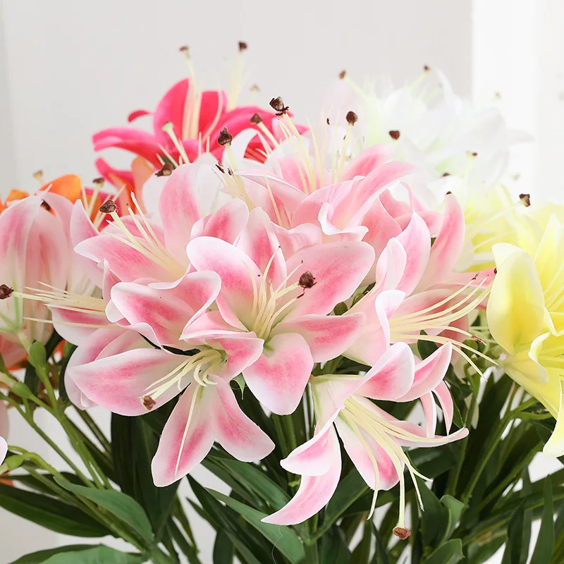 

Simulated Flower Multi Head Lily Living Room Dining Table Vase Arrangement wedding Decoration Photography Studio Props Bouquet