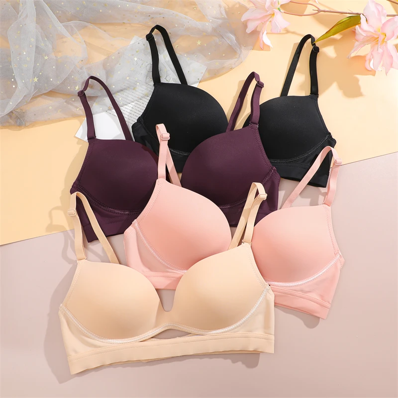 FINETOO Seamless Hollow Out Bras Women Sexy Push Up Solid Underwear Brasiere Female Thin Strap Plus Size Comfortable Lingerie