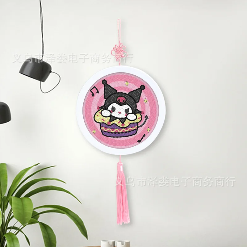 

Hot Sanrio Cartoon Round Frame Diamond Painting Anime Figure Kuromi Melody Hello Kitty Canvas Cross Stitch Wall Decoration Gift