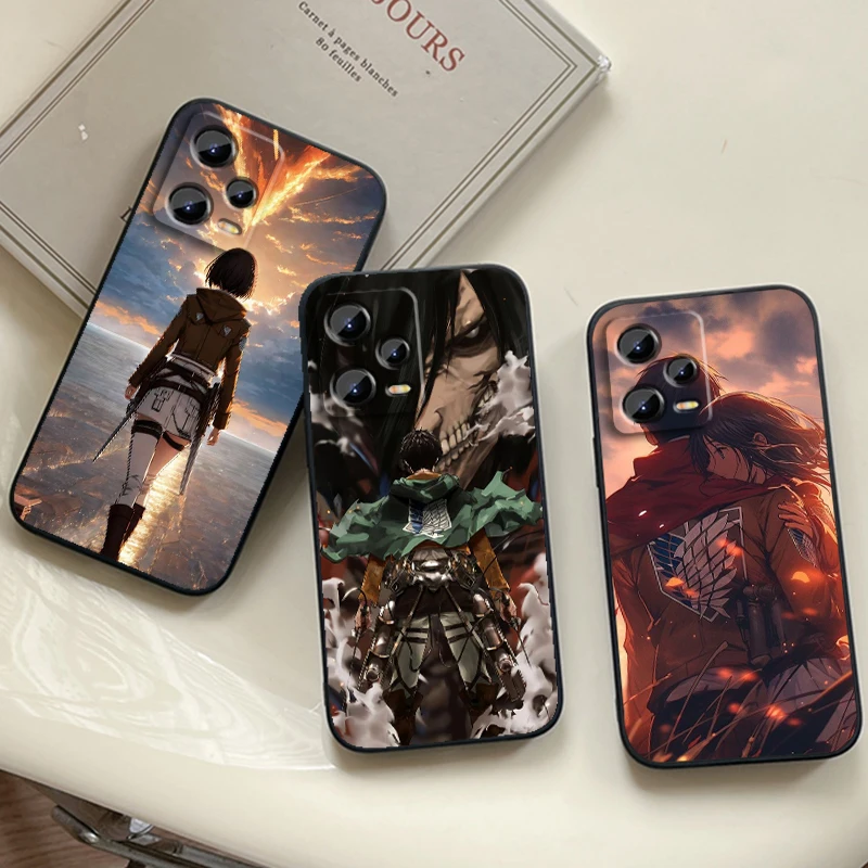 Anime Attacks On T-Titan For Xiaomi Redmi Note 13 12R 12 12S Turbo 11 11T 11S 10 10S Pro Plus 5G Black Cover Phone Case