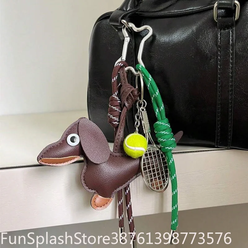 Leather Dachshund Keychain Charm Cute Sausage Dog Bag Pendant Key Ring Lanyard Accessory Car Key Pendant Gift For Dog Lovers