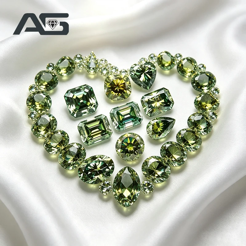 Round Pear Oval Emerald Heart Princess Radiant Cut GRA Certified Moissanite Stone Natural Yellowish Green Color 0.5-5.0ct