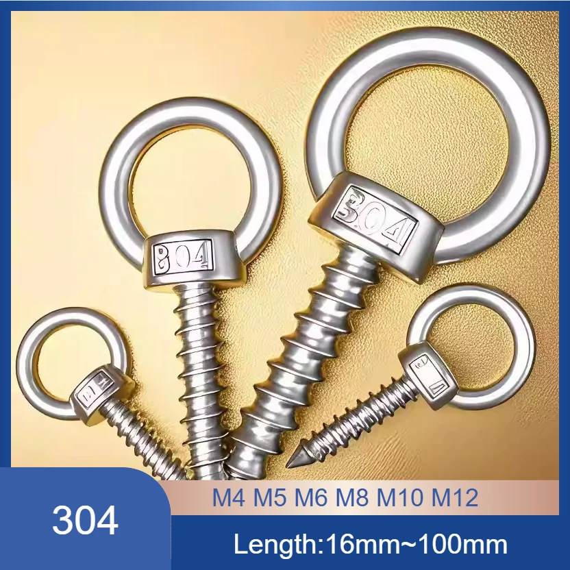 O-Ring-Ösen-Hakenschrauben aus Edelstahl 304, selbstschneidende Holzgewindeschrauben zum Aufhängen und Montieren von M4, M5, M6, M8, M10, M12