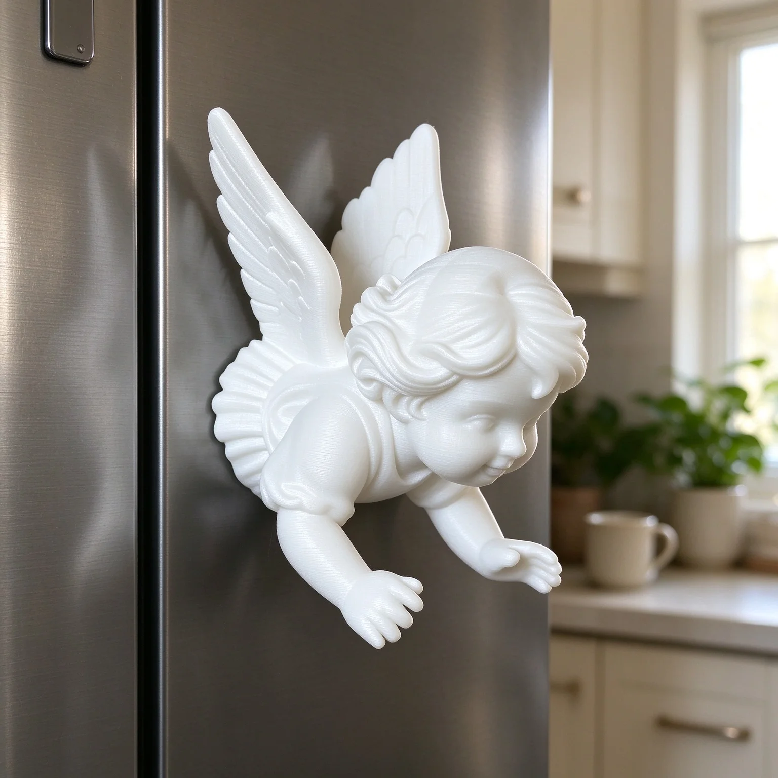 Retro Cherub Fridge Magnet 3D Print Style Angel Wing Statue Magnetic Ornament Decor Kitchen Shop Wall Home Display Holiday Gifts