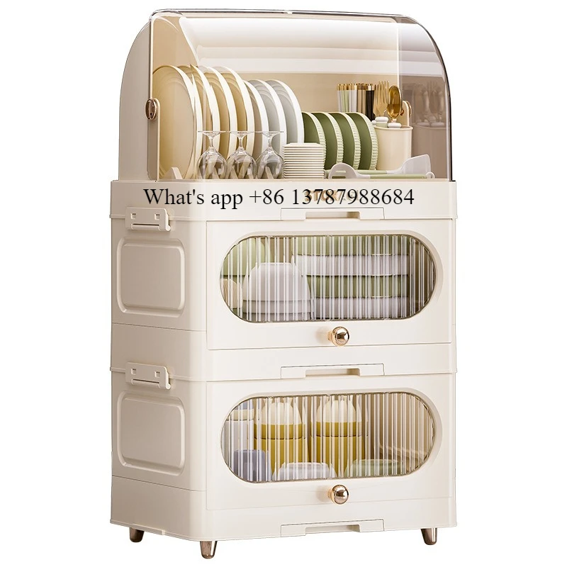 Multi-layer Kitchen Drain Cupboard Flap Folding Dust-proof Dish Rack Kitchen Cutlery Storage Rack