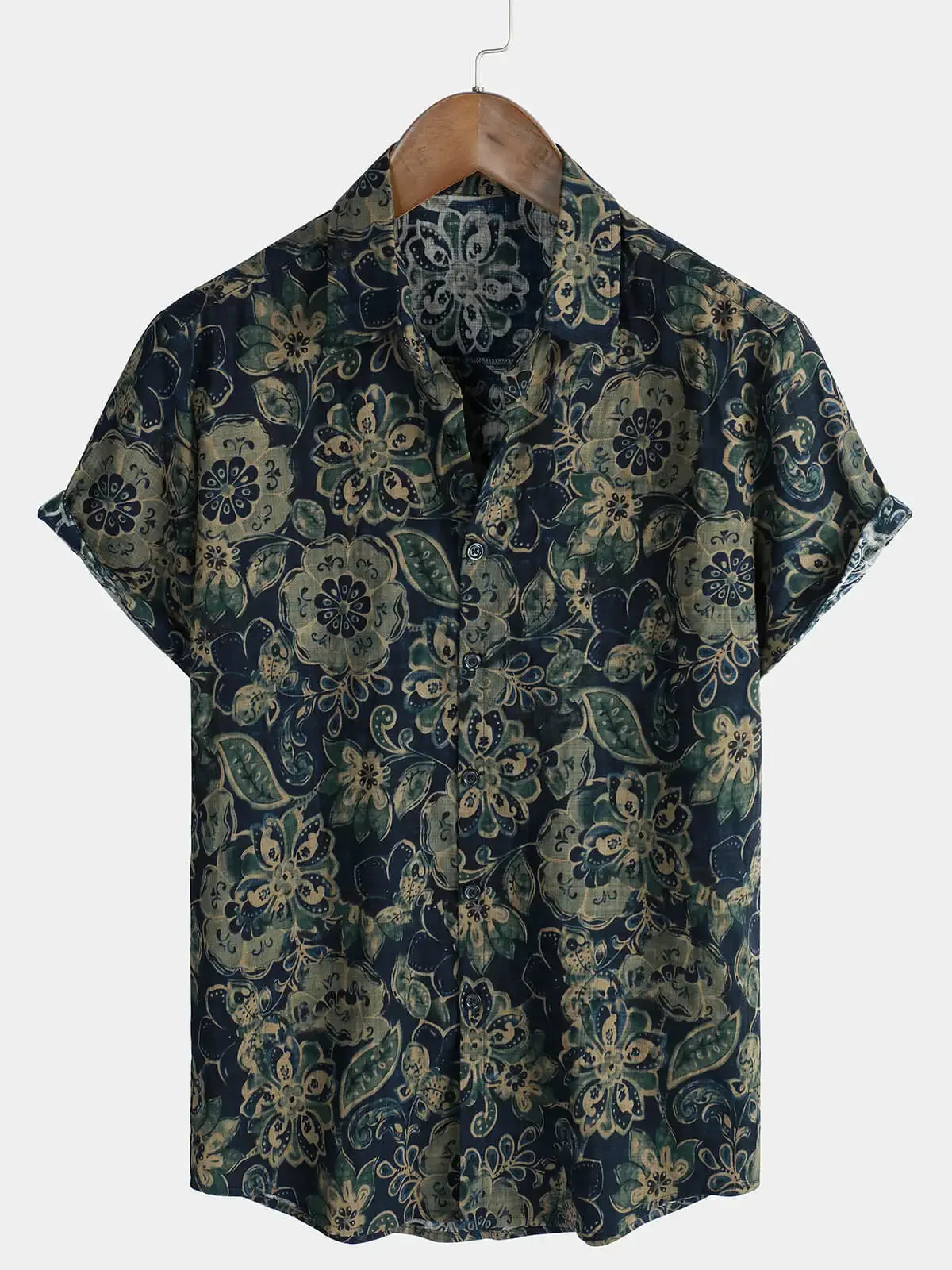 

Men'Retro floral print short sleeved shirt for men's casual lapel single breasted shirt 3D printed polyester short sleeved shirt