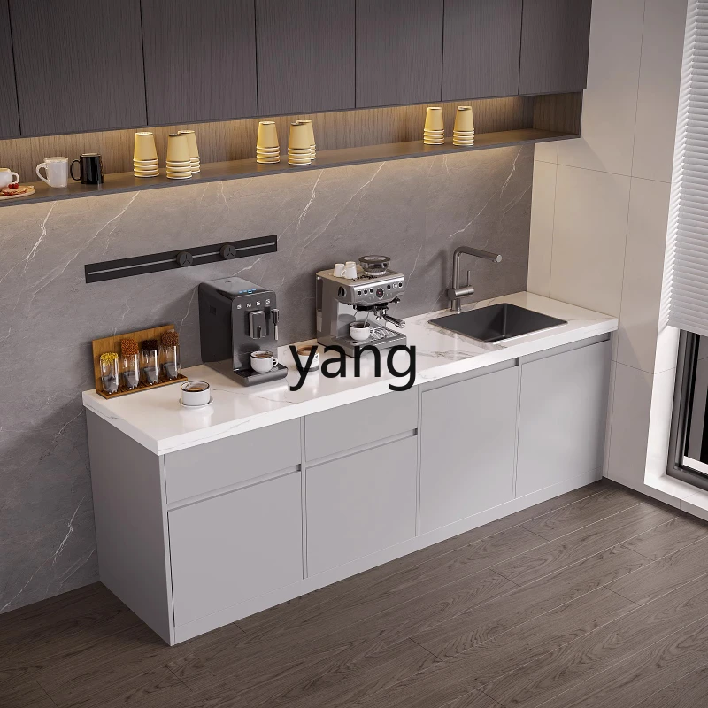 

LH water bar integrated cabinet commercial coffee pantry marble display cabinet against the wall
