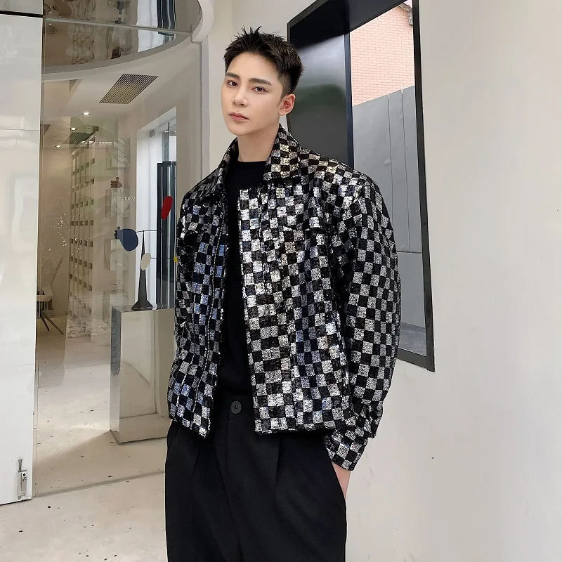 

Ins Trendy Streetwear Short Embroidered Plaid Men's Jacket Korean Style Hair Stylist Coat Youthful Craftsmanship Flat Iro...