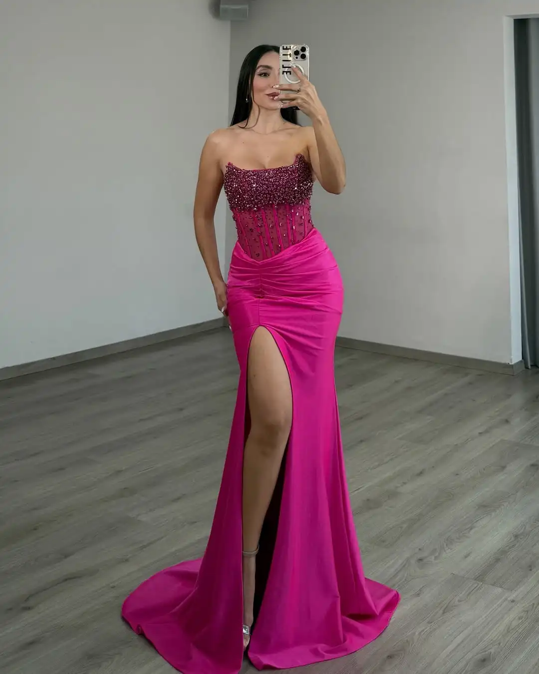 

Purple Red Mermaid Gown with Beading Side Slit Evening Dress for Women Elegant Cocktail Party Dresses with Slinky Fit