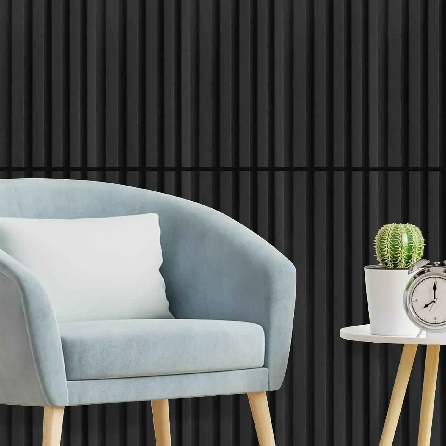 WPC Wainscoting Panels, 16-Pack 48 x 6 Inch 3D Wall Accents for Interior Wall Decor, Living Room, Bedroom, Black
