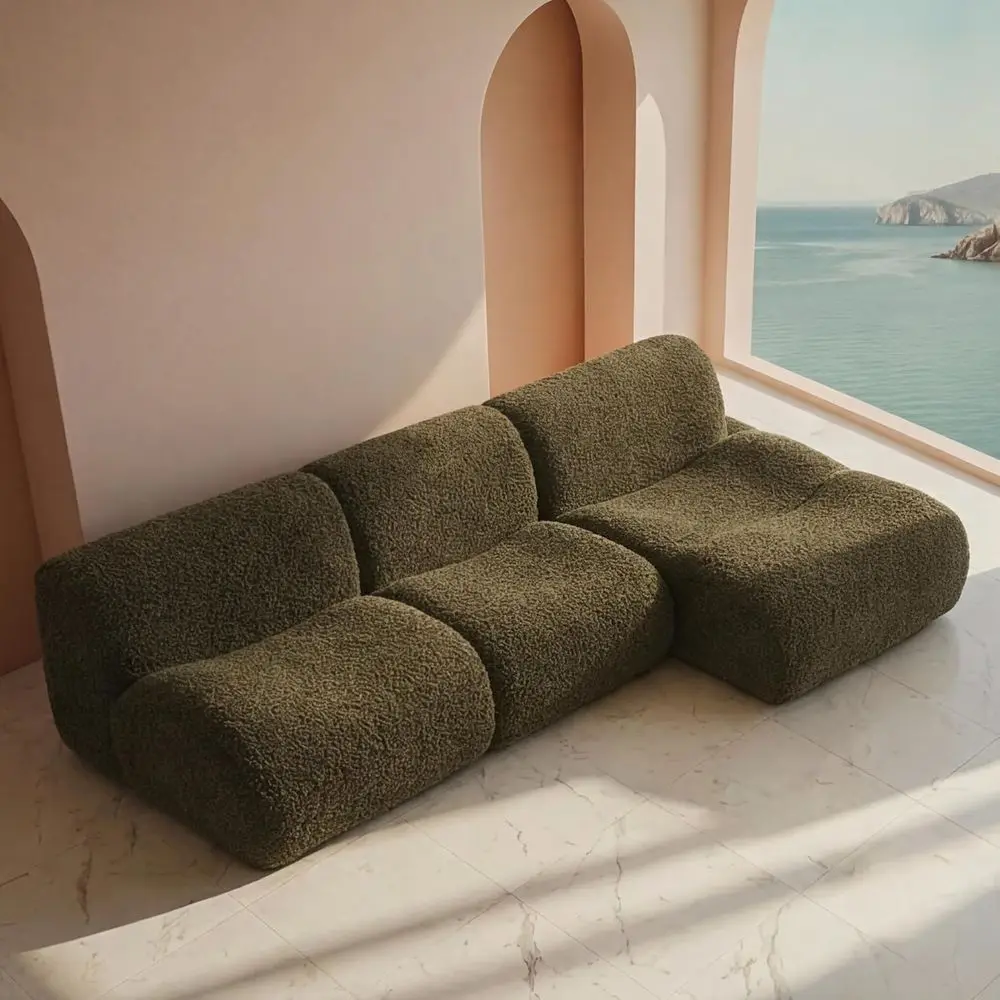 

Curved Sectional Sofa with Chaise, 106.3 Deep Seated, Plush Sherpa Fabric, L-Shaped Couch for Living Room, No Assembly, Green