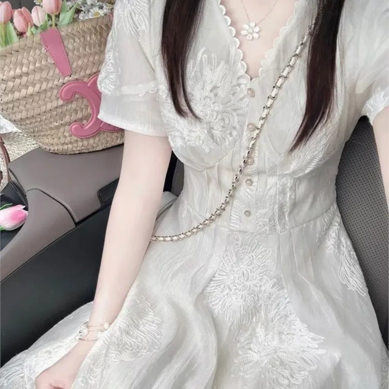 

Women Elegant Prom Dresses Sweet Embroidery Mesh Lace Evening Party Birthday Dress Summer Clothing For Women Summer Vestido