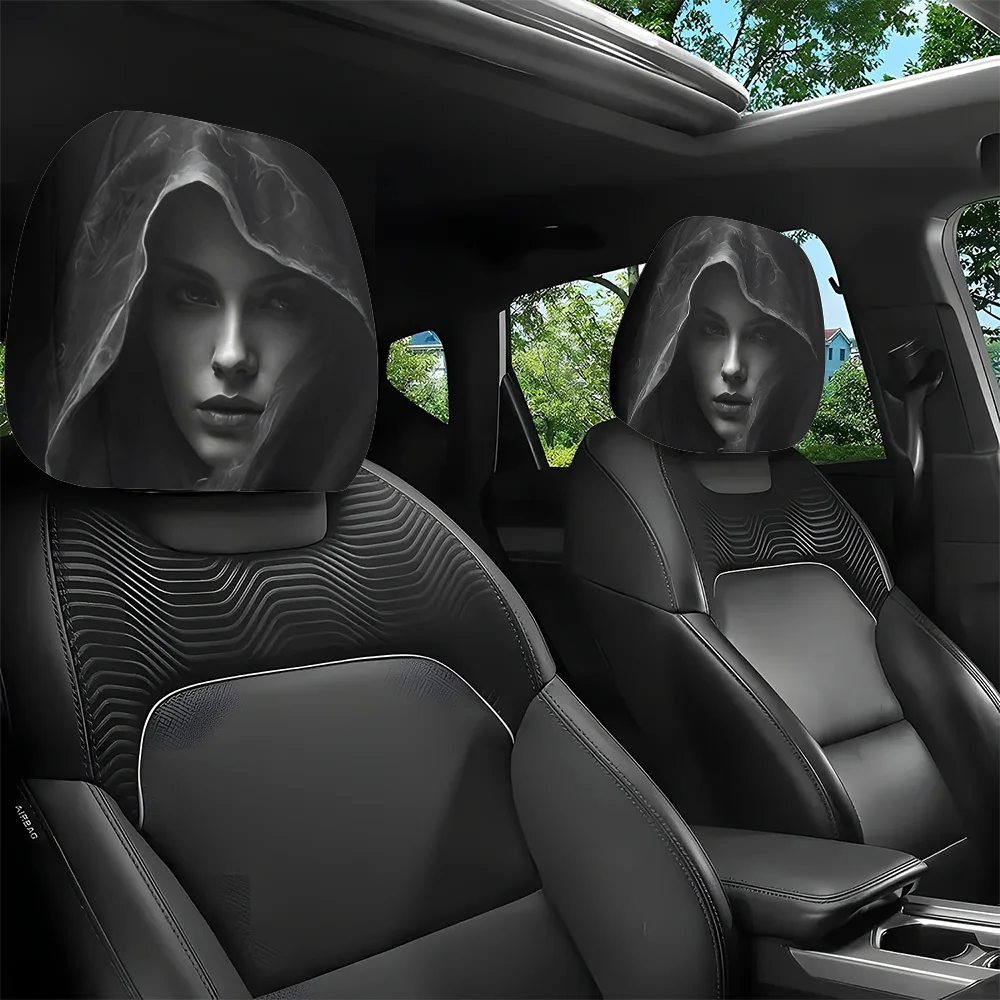 2pcs Mysterious Lady Dark Style Printed  Headrest Covers,  Interior Decoration, Easy Installation
