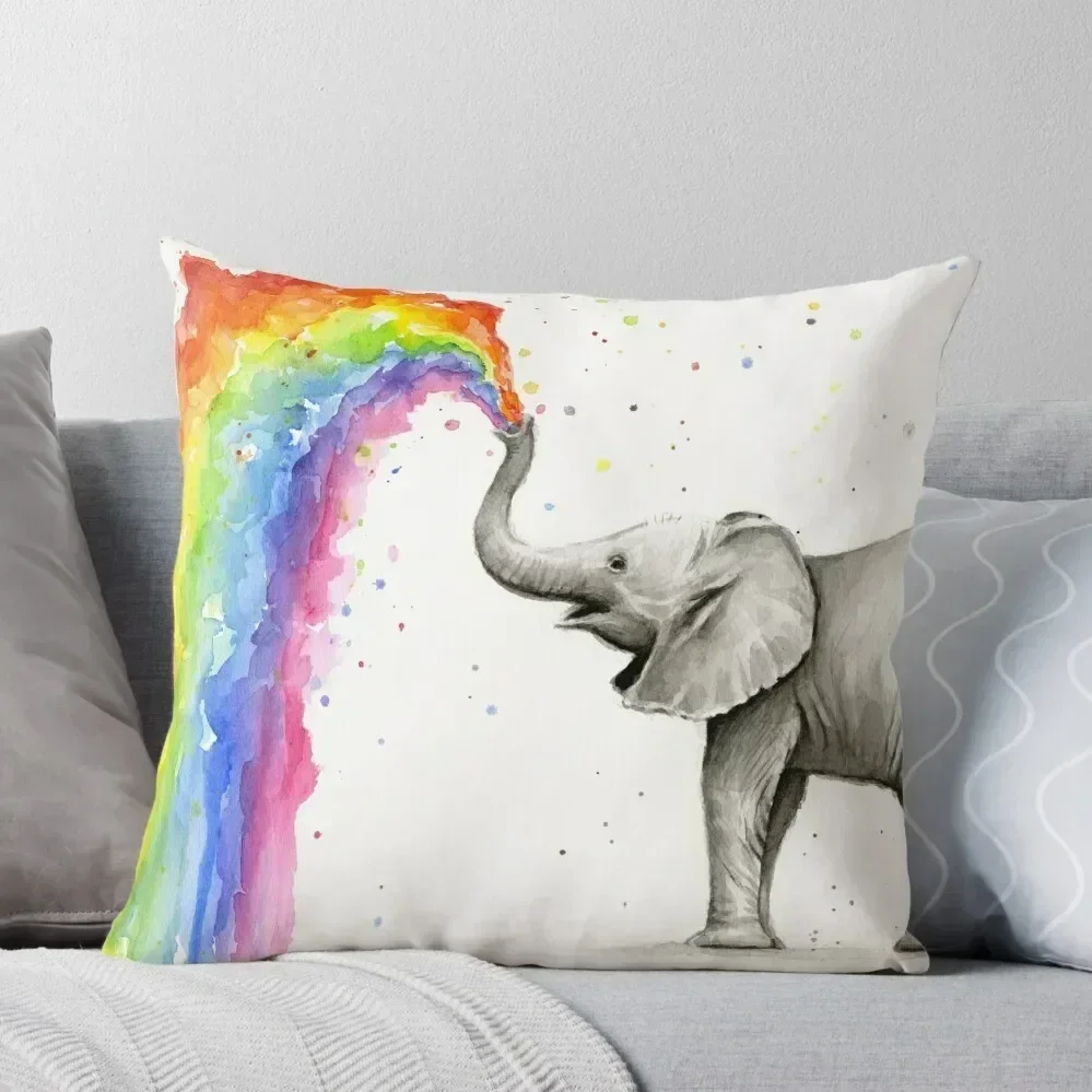 

Baby Elephant Spraying Rainbow Throw Pillow Pillow Cover Pillow Case Christmas