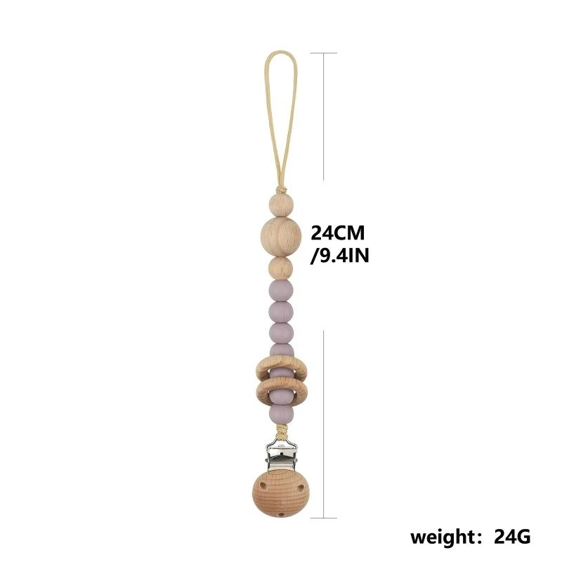 M76C Klip Dot dengan Manik Tumbuh Gigi Silikon Cincin Kayu Klip Teether Rantai Dot Keselamatan Bayi Penenang Rantai Mainan