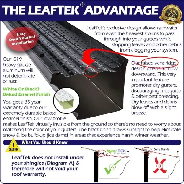 LeafTek penjaga selokan | 5 "x 100 'perlindungan daun dalam warna hitam | Premium 35 tahun aluminium tersedia dalam 32', 100 '& 200' 5" & 6"