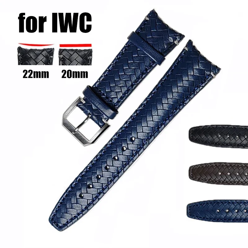 

20mm 22mm Genuine Leather Strap for IWC Pilot Band Curved End Belt Bracelet Braided Cowhide Watch Band for Women Men Wristband