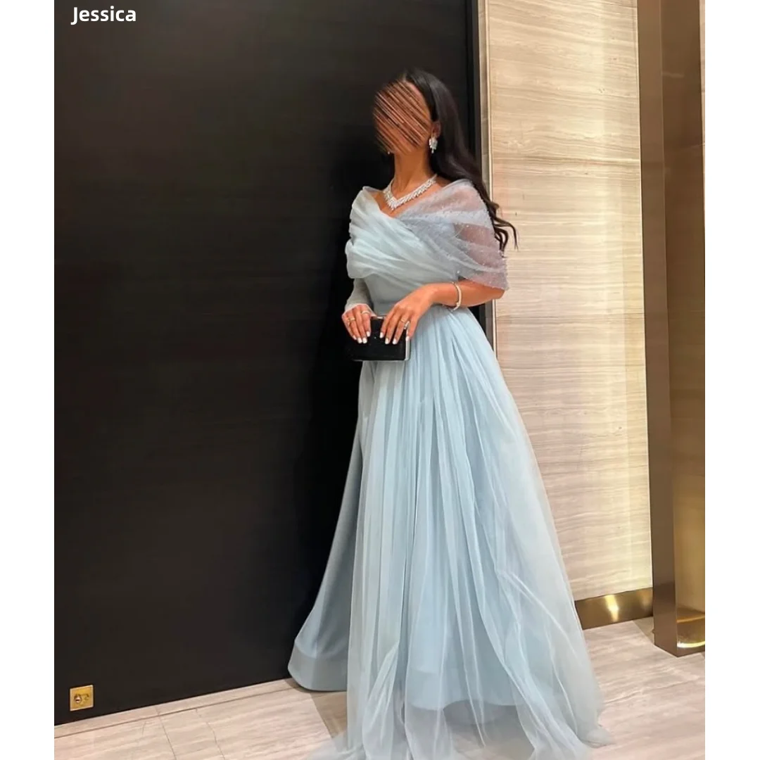 

Jessica Elegant Lady Evening Dresses Sky Blue Prom Dresses A-line Formal Occasions Party Dresses Vestidos De Gala