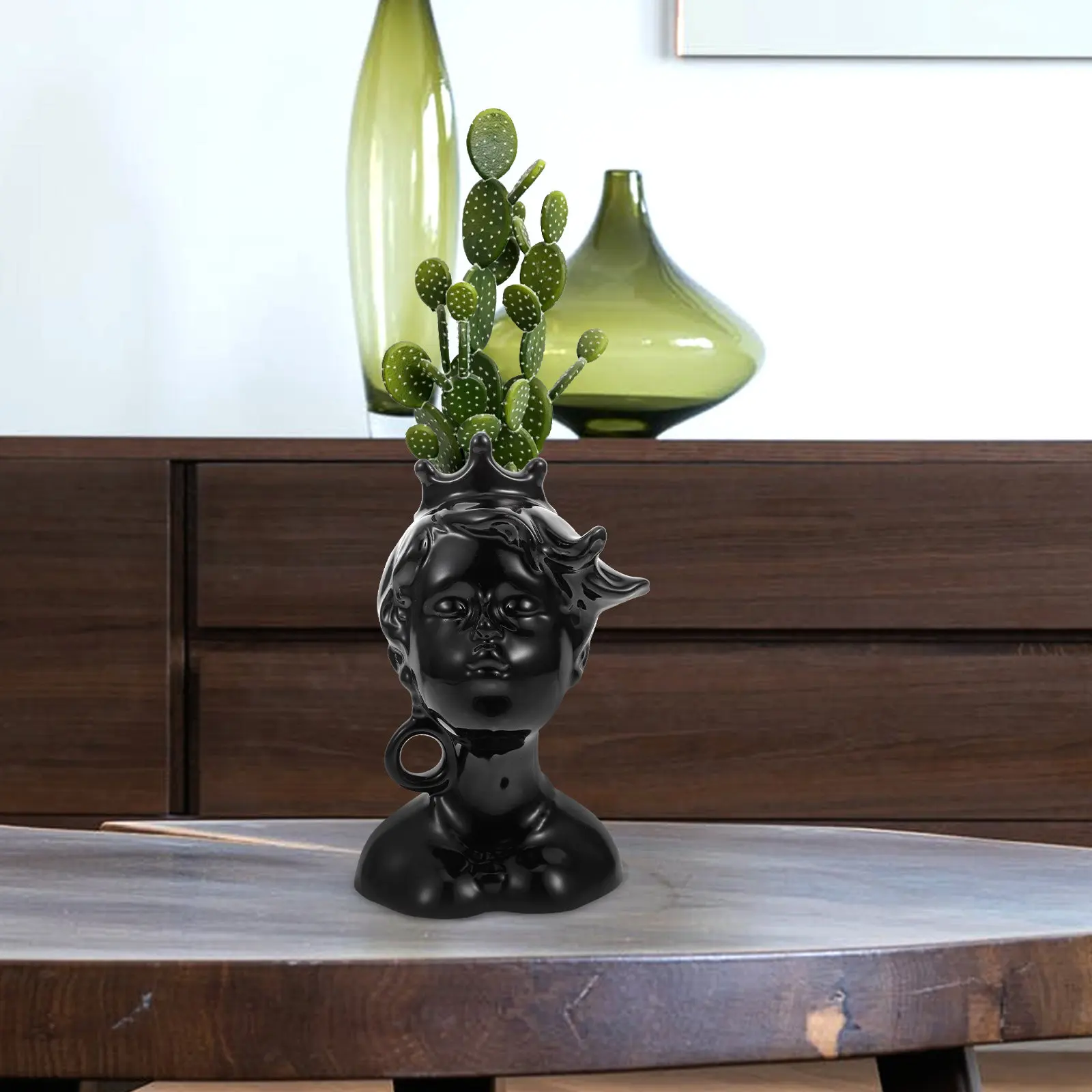 スタイリッシュな磁器製花瓶、ユニークな顔のデザイン、装飾容器、理想的な家の装飾、卓上花瓶飾り