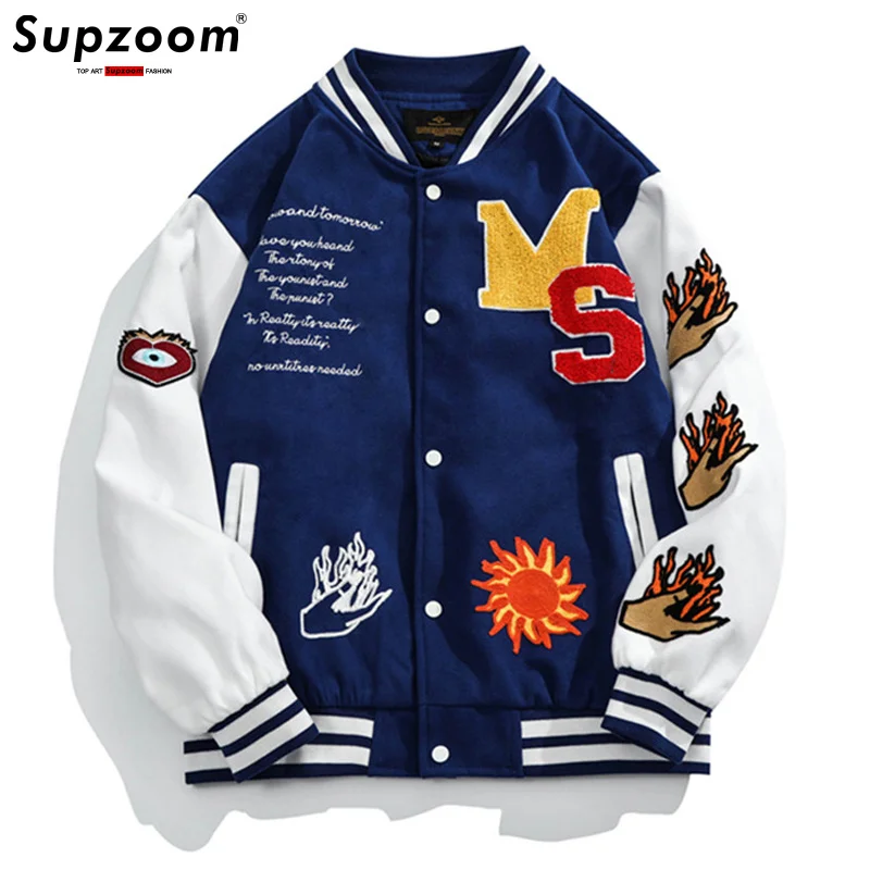 

New Arrival 2023 Top Fashion Embroidered Badge Baseball Casual Cotton Rib Sleeve Embroidery Loose Character Thick Bomber Jacket