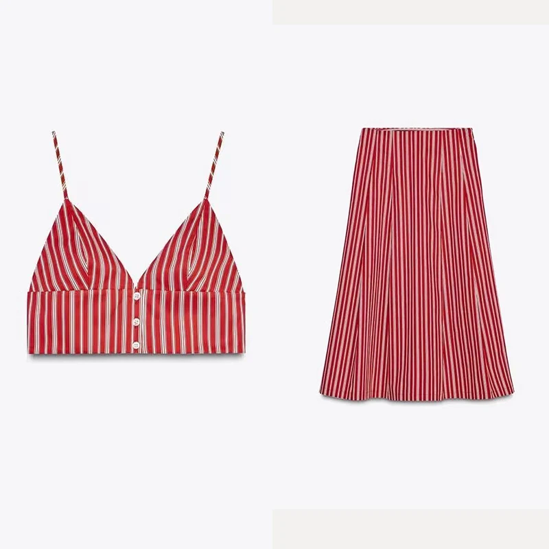 Frühlings-2025, gestreiftes Oberteil und Midirock für Damen, Faion-Set Z, brandneue Ankunft, eleganter Look, perfekt für die Arbeit oder...