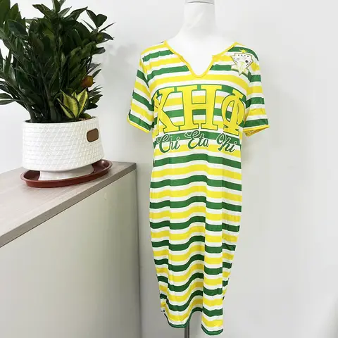 CHI ETA PHI धारीदार प्रतिष्ठित लोगो पीले हरे रंग की पोशाक 8 best sales हरा गाउन - №1