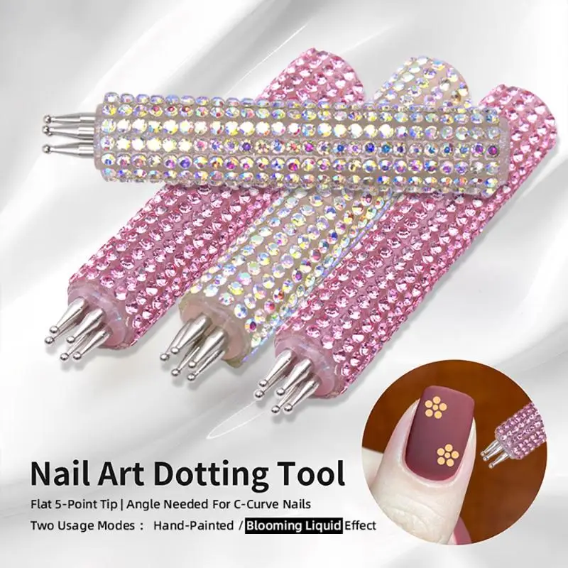 Pink AB Rhinestone DIY Nail Art 5-Petal Dotting Tool Flower Creator 1.8mm Fine Tip Manicure Nail Tools