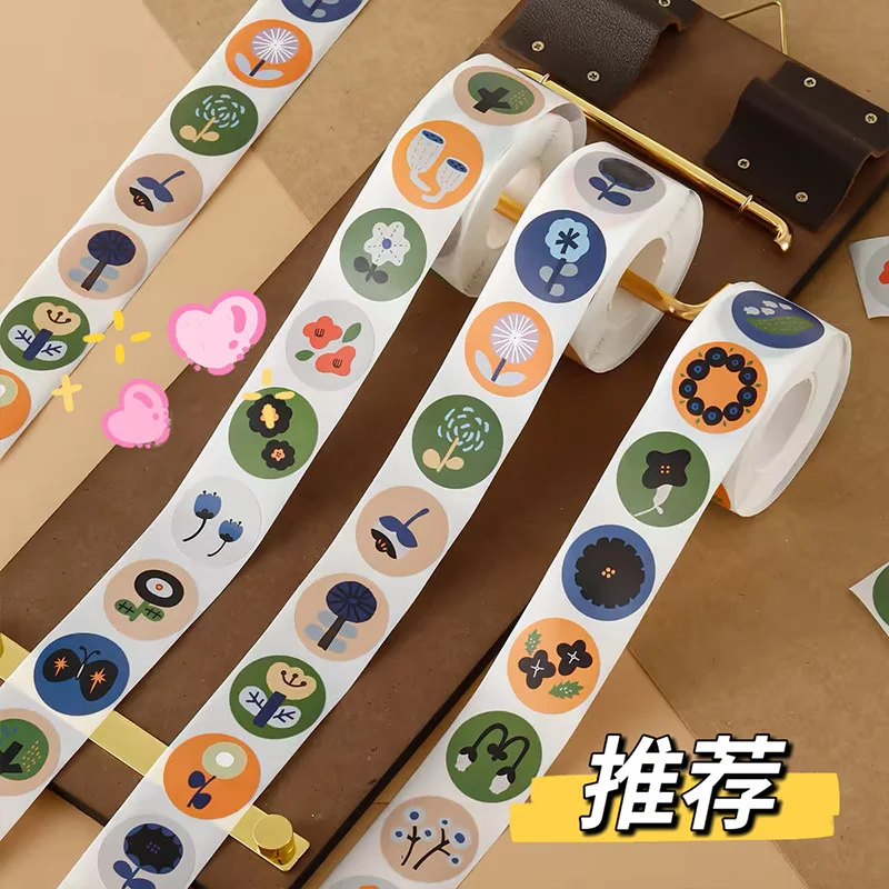 

500pcs/Roll Cartoon Hand-painted Plants Flowers Sealing Stickers DIY PVC Laptop Decals Decoration Reward Gift Toy