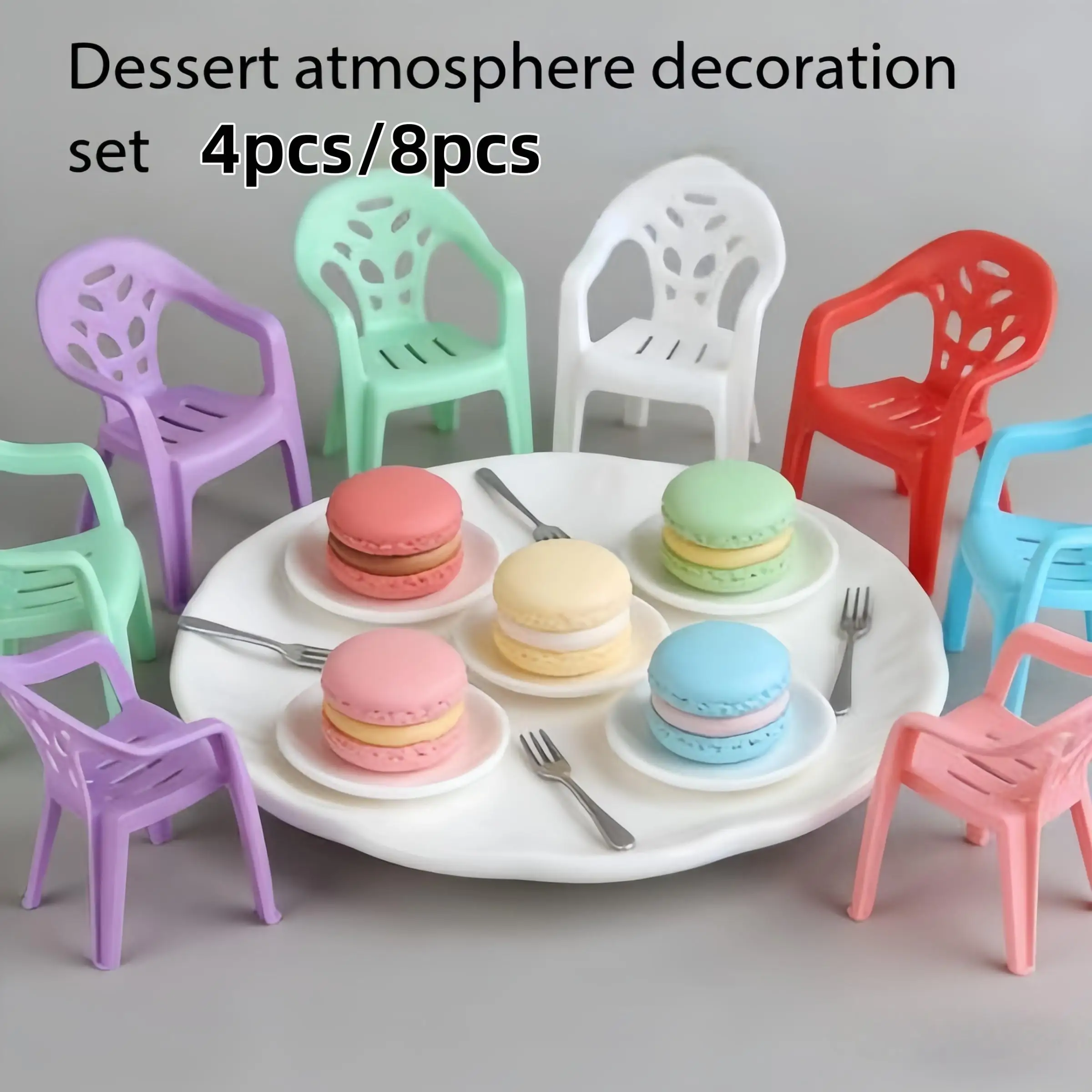 Miniature chairs with backrests (4pcs/8pcs), replica furniture accessories, versatile decorations for all seasons.