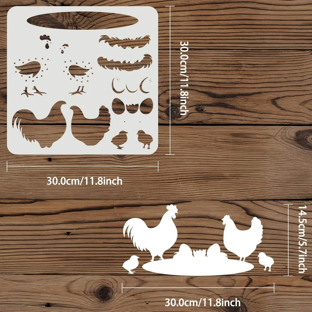 Layered Chicken Stencil 11.8x11.8inch Reusable Farmhouse Chickens and Eggs Drawing Stencils DIY Craft Hen Coop Decoration