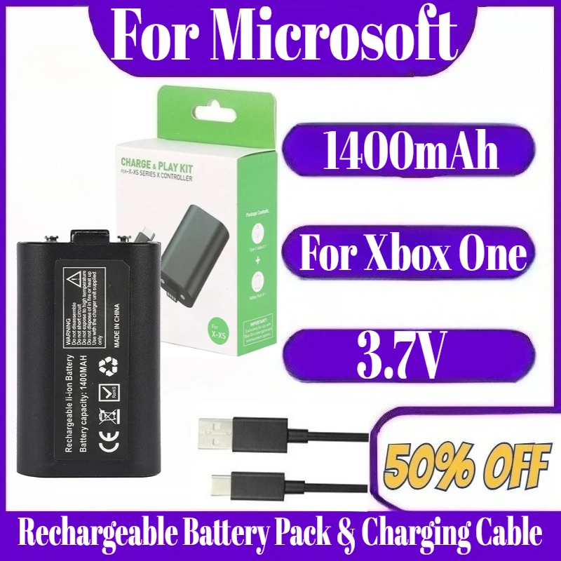 

1400mAh For Microsoft Xbox One X S Play and Charge Kit Lithium polymer Rechargeable Battery Pack & Charging Cable