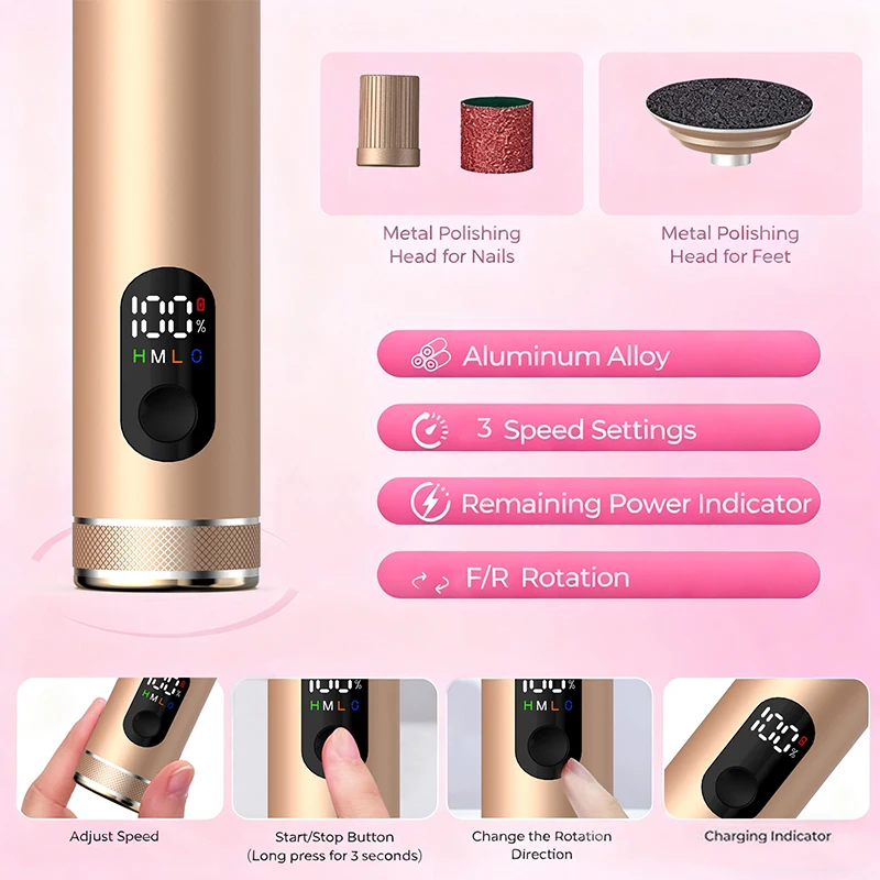 أدوات العناية الكهربائية للقدم واليد 2 في 1 من سبائك الألومنيوم، مزيل مسامير القدم الكهربائية، مطحنة طعام كهربائية مع صندوق هدايا #5