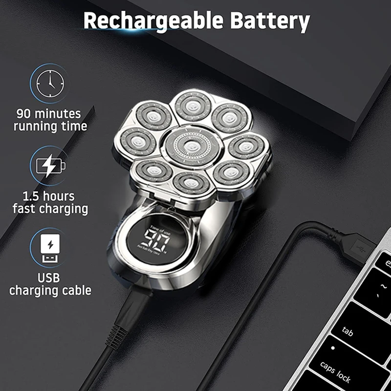 9d cabeça elétrica barbeador 6 em 1 barbeadores para homens carecas barbeador elétrico nariz aparador de pêlos costeletas à prova dwaterproof água molhado/seco aliciamento kit