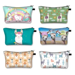 Lovely Animal Alpaca / Llama Water Resistant Cosmetic Case Small Toiletry Bag for Ladies Large Capacity Storage Cosmetic Bags