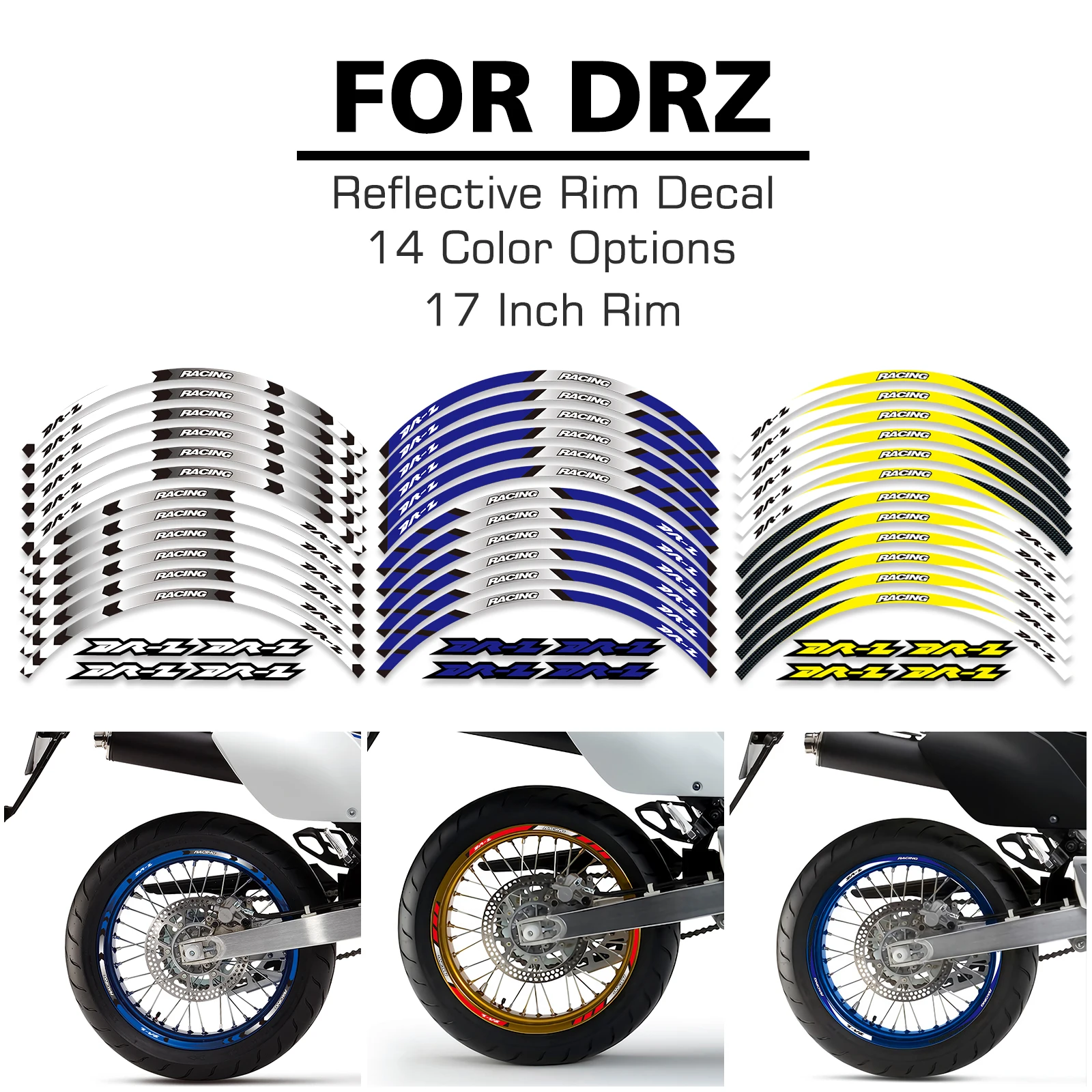 Motorcycle DRZ Wheels Stickers Rim Tire Decorative Decals Reflective Stripe Set For Suzuki DRZ DR-Z400SM DRZ 400SM DR-Z4SM