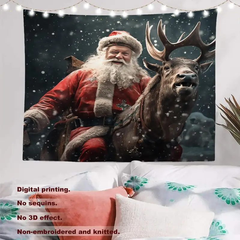 VIKAMA Winter Snow Tapestry Santa Riding Reindeer Forest Soft Washable Large Wall Hanging Bedroom 2027 Christmas Home Decor