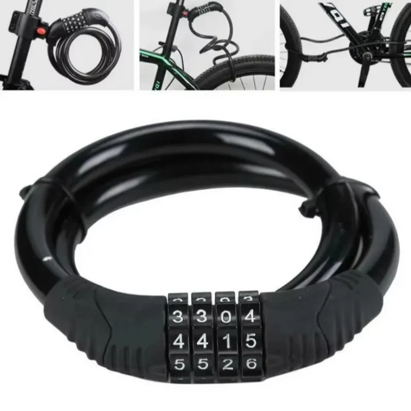 Bike Lock 4 Digit Combination Password Portable Anti-Theft Bicycle Cable Lock Resettable Padlock Motorcycle Scooter Code Lock