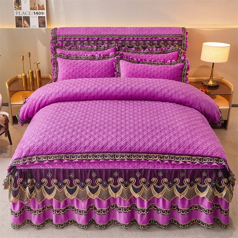 AI WINSURE-European Velvet Bedding Set, Quilt Cover Set, Thickened Soft Lace Bed Cover, 2 Pillowcases, Drop Shipping, 4Pcs