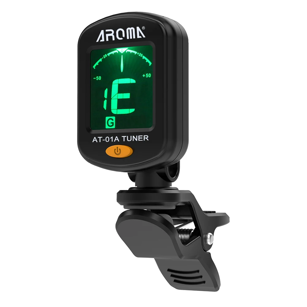 AT-01A Rotatable Clip-on Tuner Universal 12 Equal Temperament LCD Display for Guitar Chromatic Bass Ukulele Violin